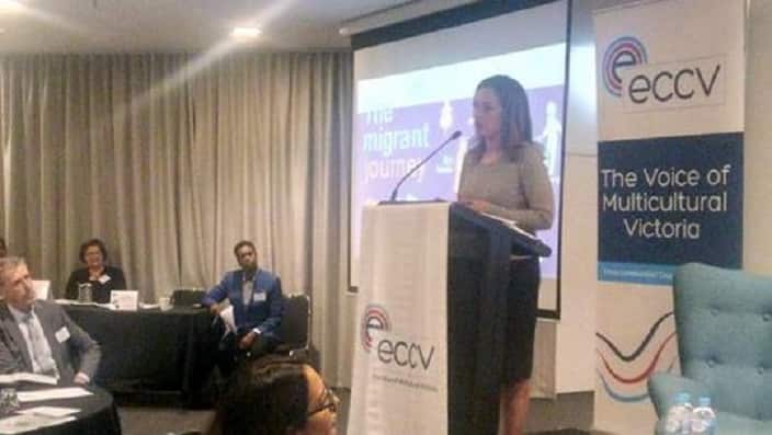 Chairperson of the Victorian Multicultural Commission, Helen Kapalos at ECCV 2018 Conference.