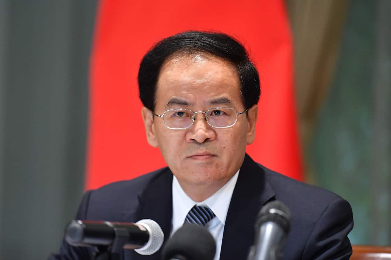 China's Ambassador to Australia Cheng Jingye at a press conference at his residence in Canberra.