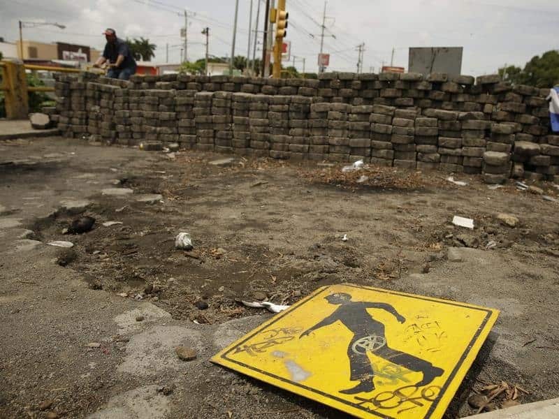 View of a barricade, in Managua, Nicaragua,