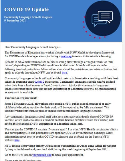 letter from Department of Education NSW