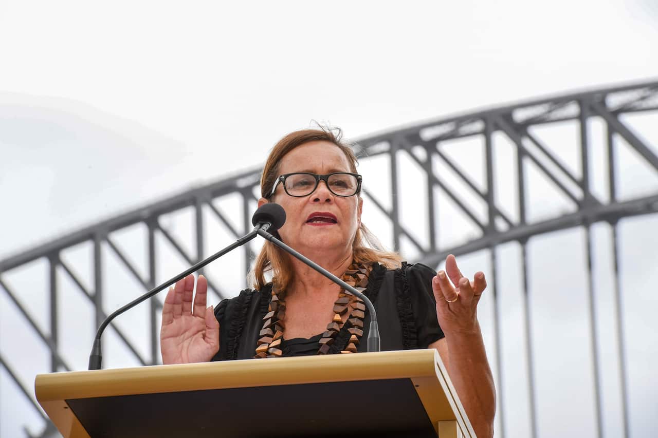 Rhoda Roberts outside the Sydney Opera House. 