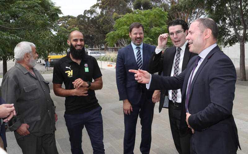 Treasurer Josh Frydenberg (R) during a visit to the Australian Islamic Centre in Melbourne, Friday, February 14, 2020.
