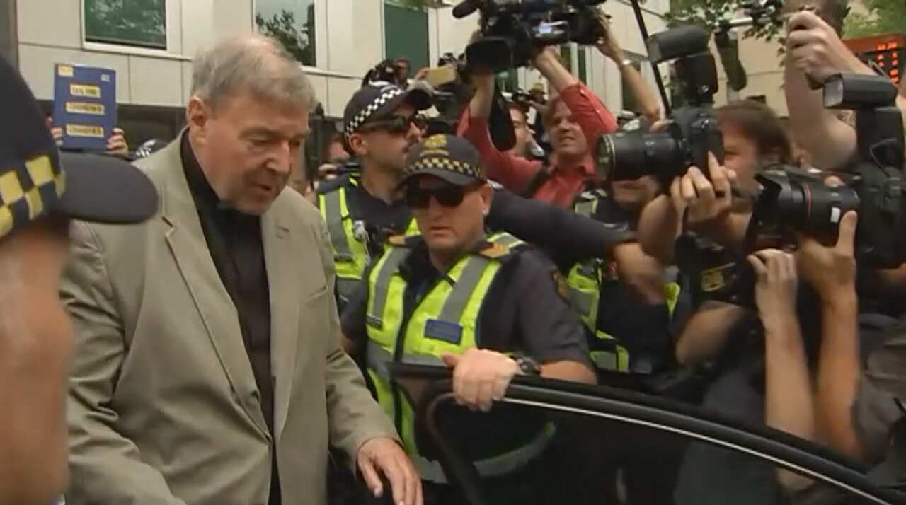 The cardinal emerges from court following today's proceedings. 