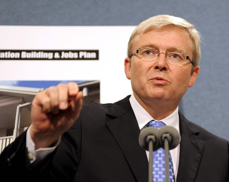Then prime minister Kevin Rudd speaking about the government's $42 billion stimulus package on  February 6, 2009.