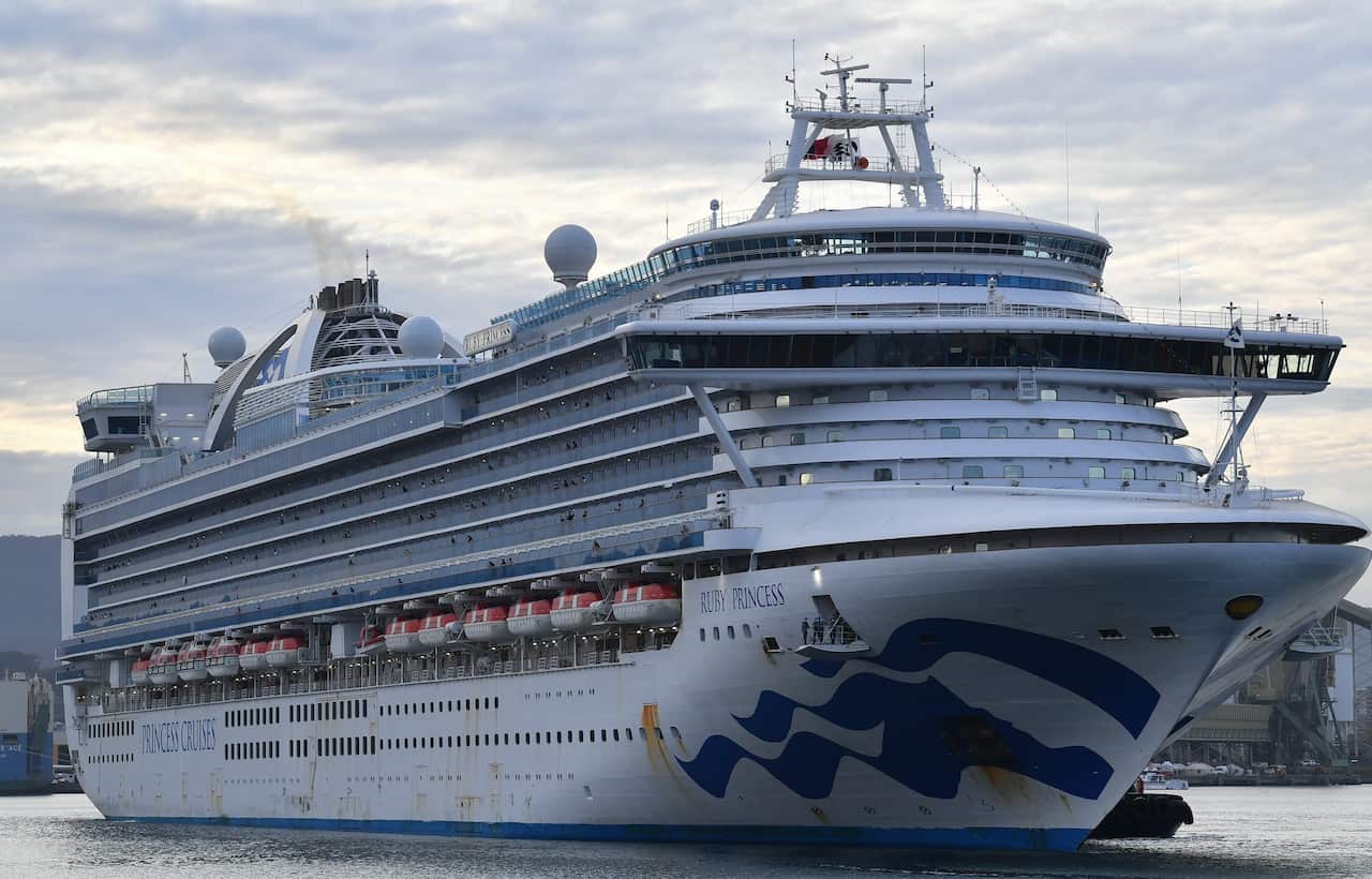 The Ruby Princess cruise ship departs Port Kembla in Wollongong, New South Wales on 23 April.