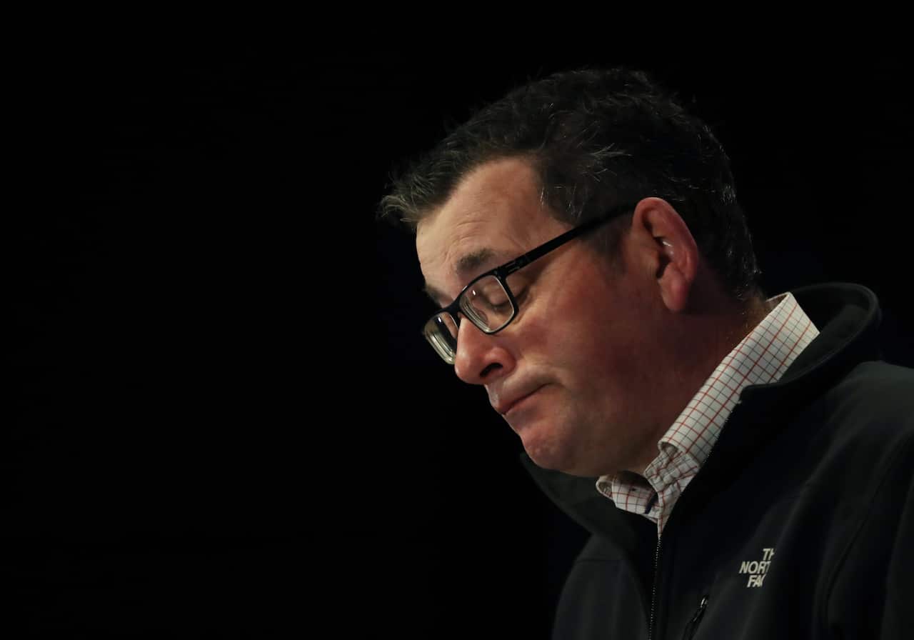 Victorian Premier Daniel Andrews speaks during a press conference in Melbourne to discuss the latest COVID-19 figures across Victoria, Saturday, August 1, 2020. (AAP Image/David Crosling) NO ARCHIVING