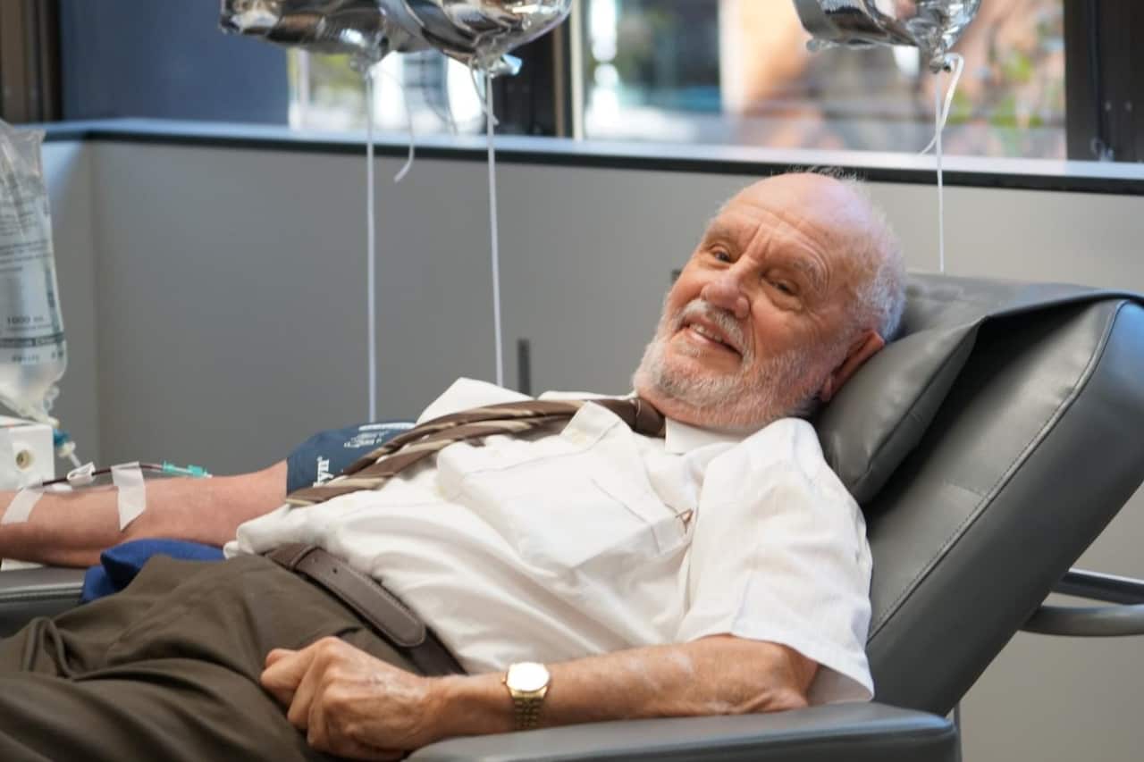 James Harrison, 81, making his last blood donation in Sydney, Australia. 
