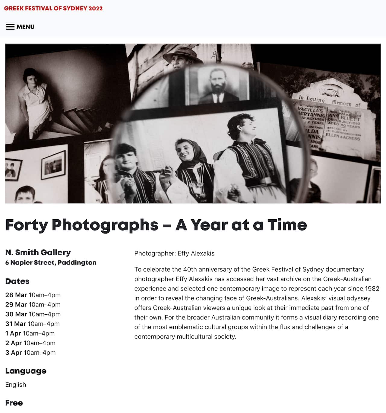 Effy Alexakis: photos of my work at 40 years for the Greek Festival of Sydney