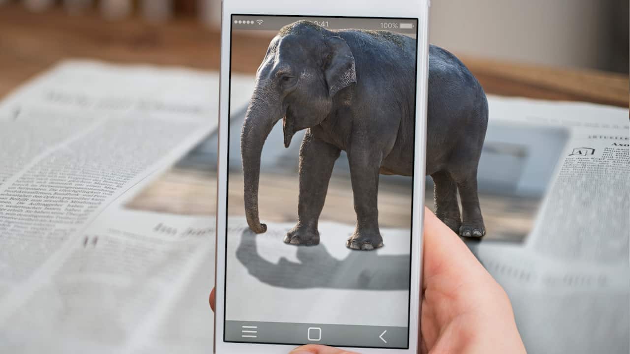 Someone taking picture of an elephant statue.