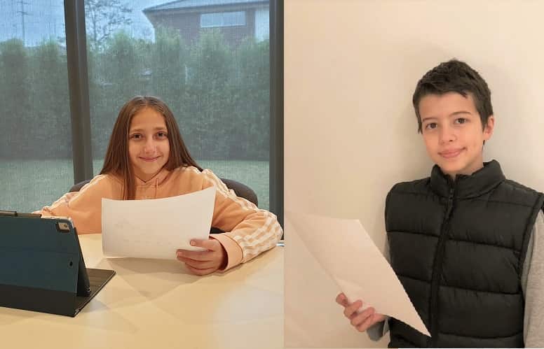 Greek language school students, Elina and Angelos.