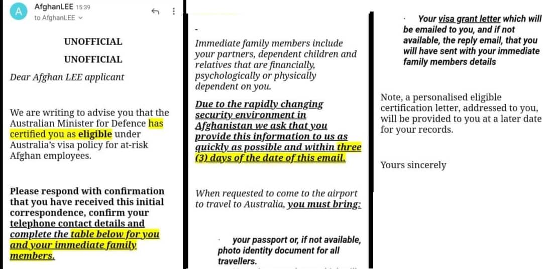The email in three sequences sent to Khalid by the Australian government.