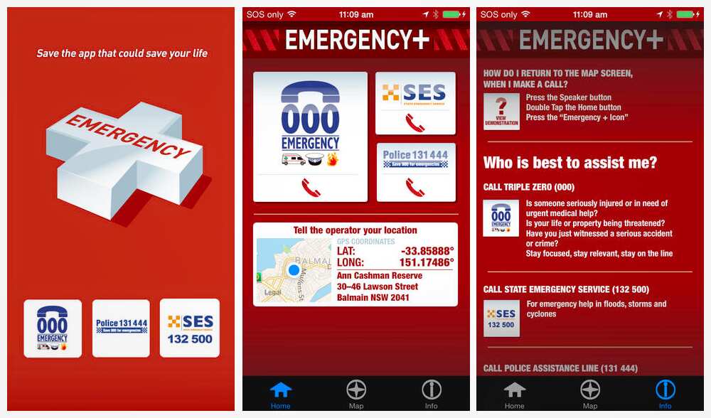 A screenshot of the Emergency+ app