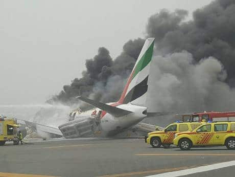 Emirates plane bursts into flames after crash-landing at Dubai airport