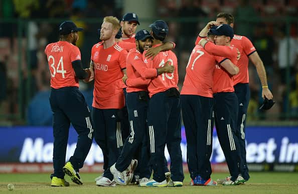 England celebrates winning the ICC World Twenty20 India 2016 Group 1 match between England and Sri Lanka