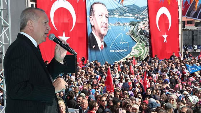 Turkey's president Erdogan in an election rally.