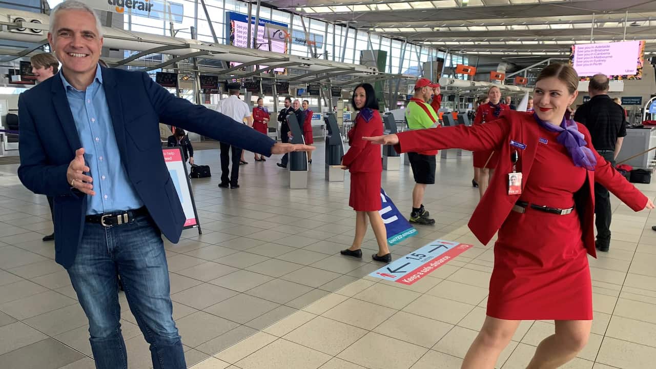 It’s a difficult day for workers at Virgin Australia but their humour and spirit remains. 