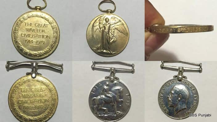 Medals won by Indian Anzac Pte Dessanda Singh, of Australian Imperial Forces in WW1