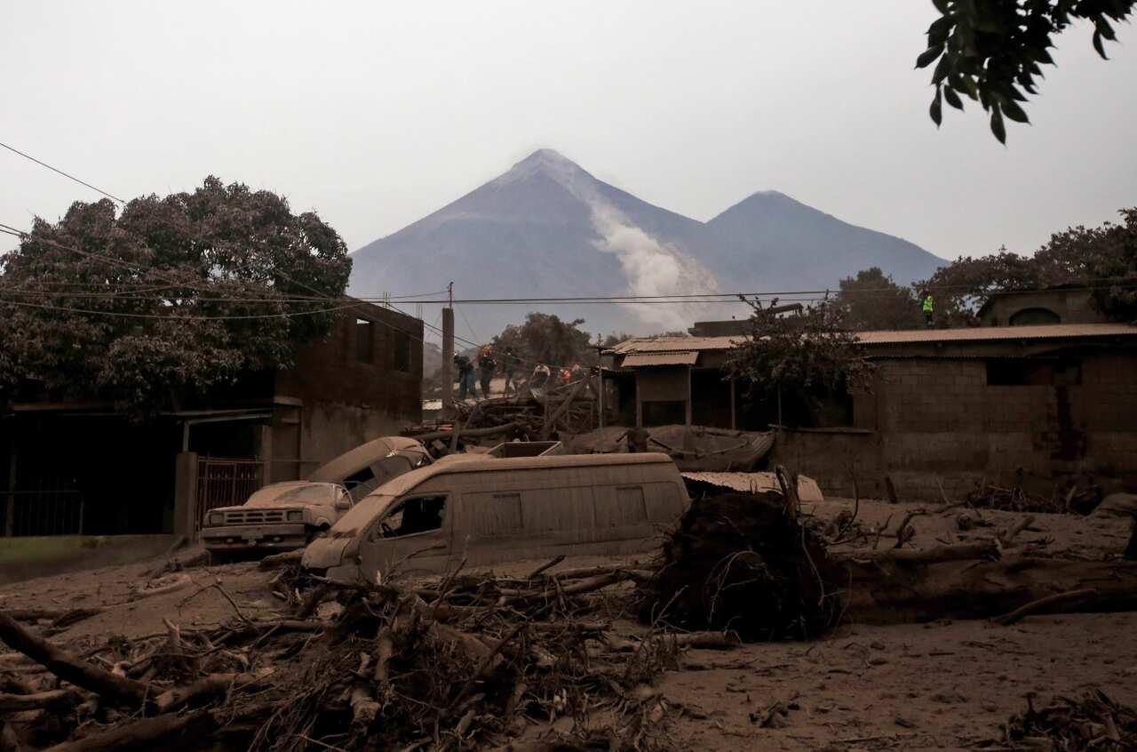  A general view of the ash covered destruction after the 03 June eruption of the Fuego volcano