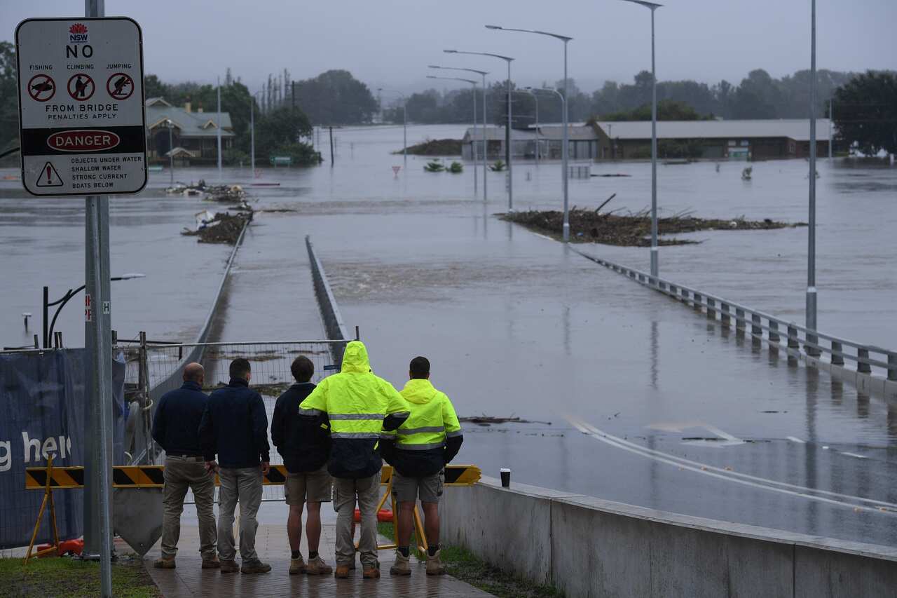 The New Windsor Bridge is seen inundated by flood waters from the Nepean River at Windsor in Sydney's northwest, Monday, 22 March, 2021. 