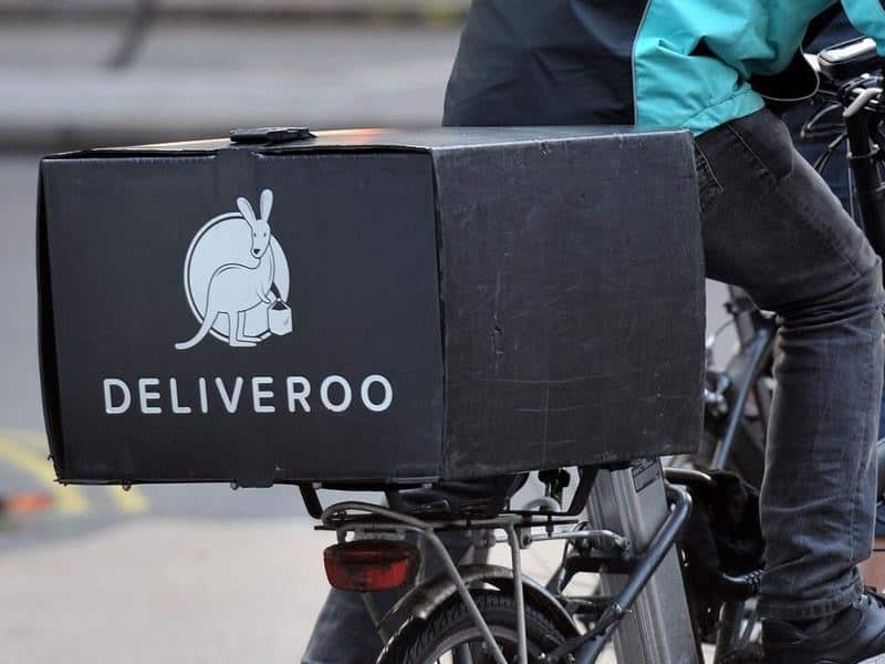 A Deliveroo cycle rider