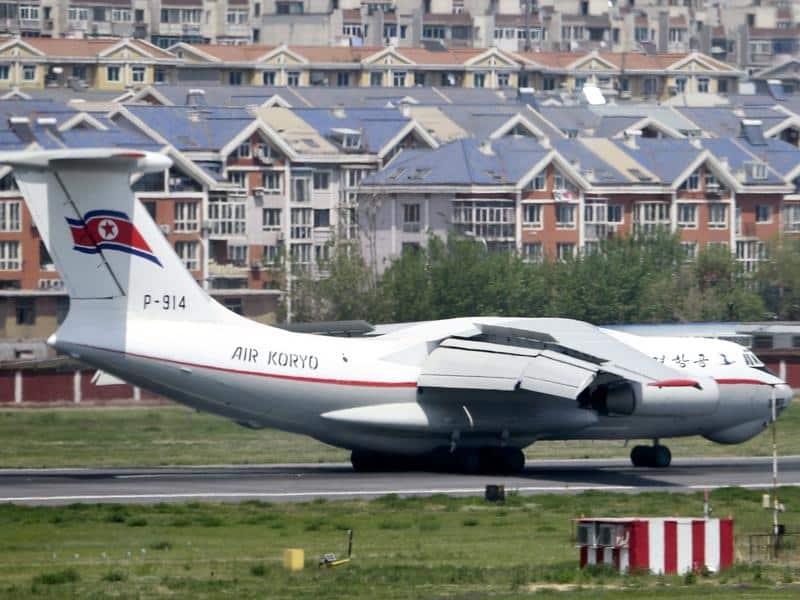 A North Korea's Air Koryo plane lands in an airport in Dalian, China.