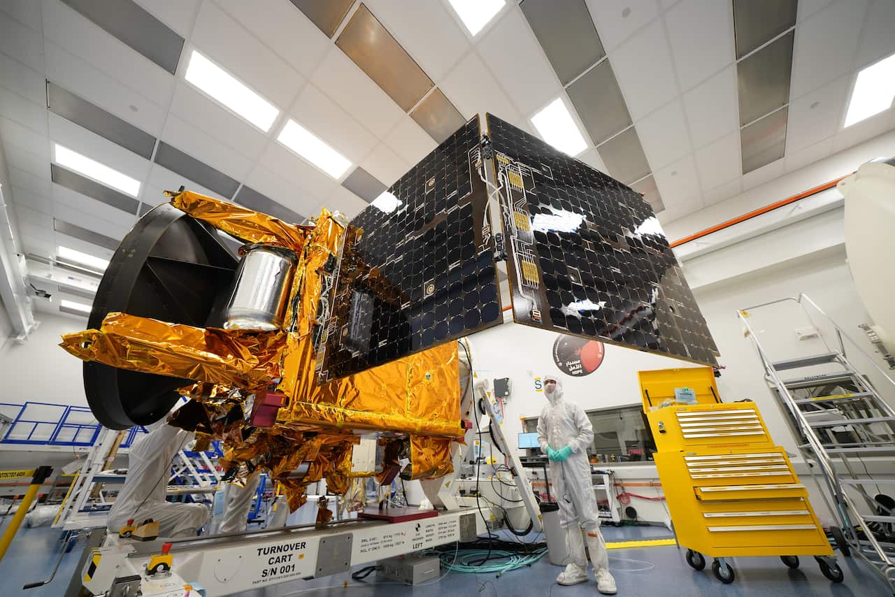 The Hope spacecraft, which carries three instruments that will help scientists get a global view of Martian weather from it's high orbit.