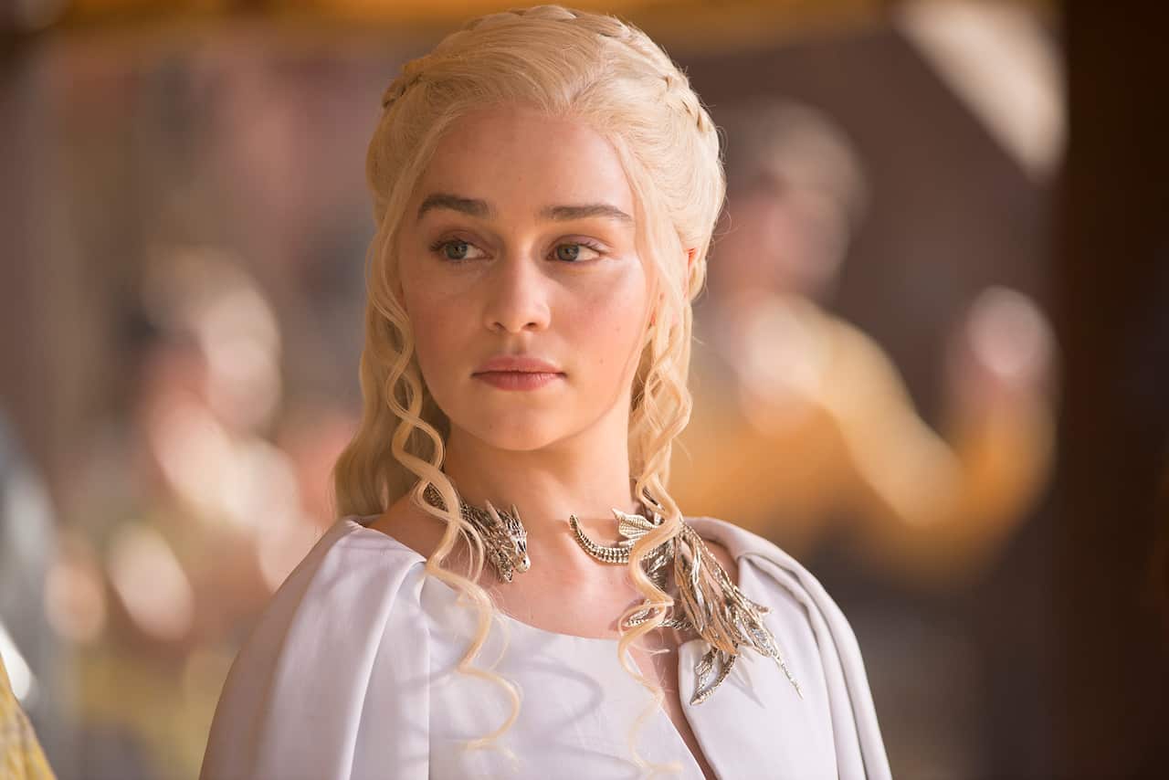 Emilia Clarke as Daenerys Targaryen in a scene from Game of Thrones.
