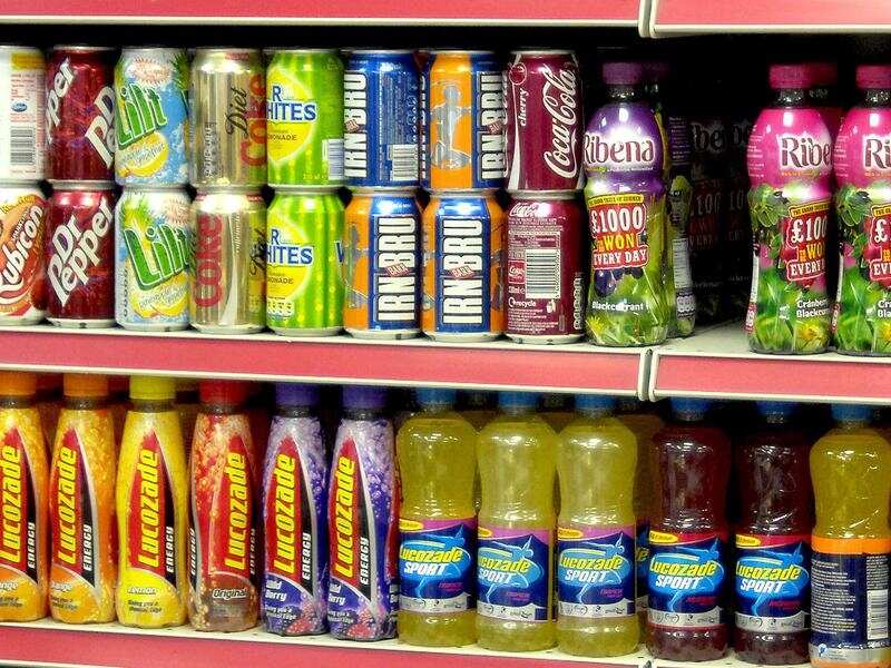 soft drinks on sale in a supermarket.