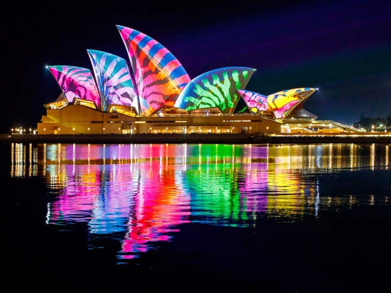 A lighting display shines on Sydney Opera House