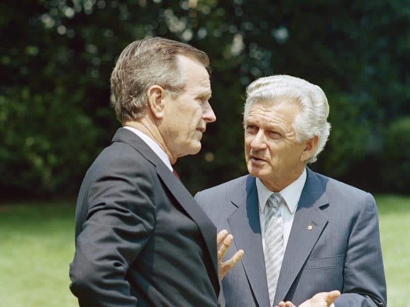 Bob Hawke was prime minister while George HW Bush was the US president.