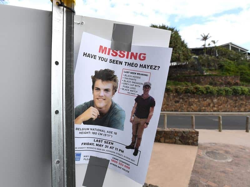 A missing persons flyer for backpacker Theo Hayez