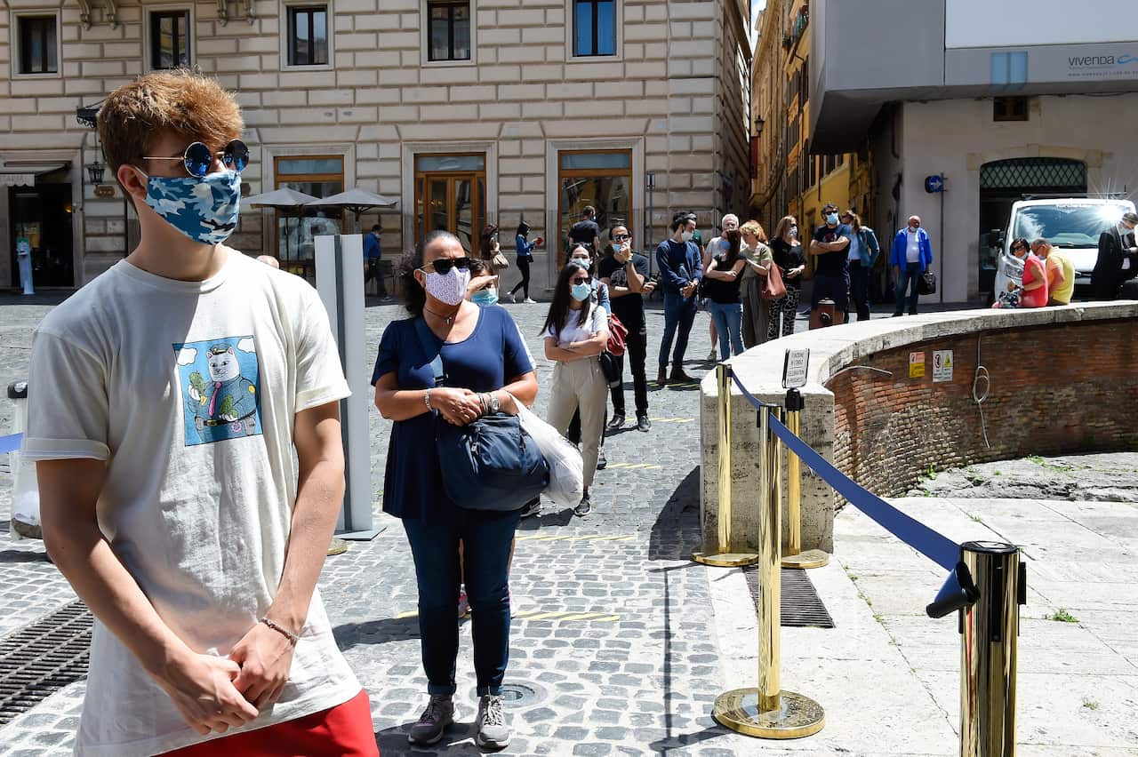 Tourists wait to get into Rome's Pantheon, which reopened this week after the coronavirus lockdown.