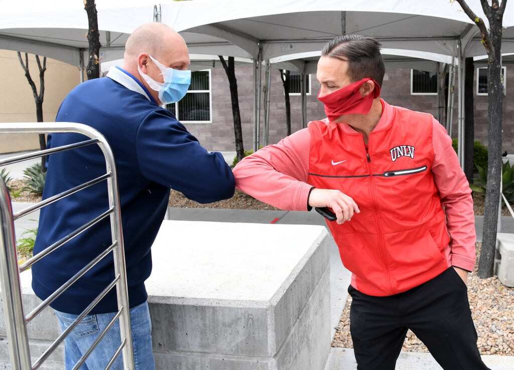 Elbow to elbow contact has become a new way of greeting.