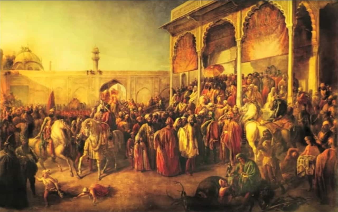 A painting of Maharaja Ranjit Singh's darbar in Lahore in the 19th century