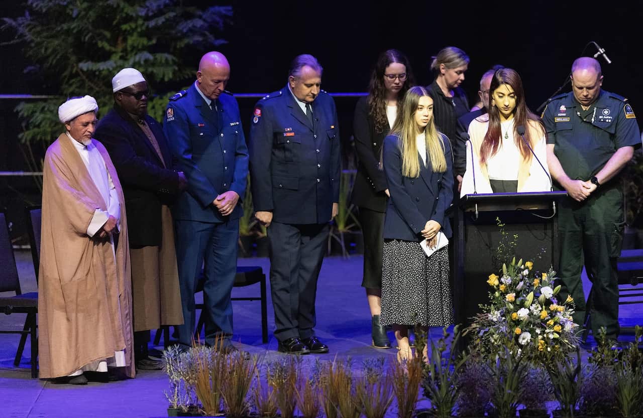Family members read the names honouring the people who lost their lives during a service on the two-year anniversary of the Christchurch mosque attack.