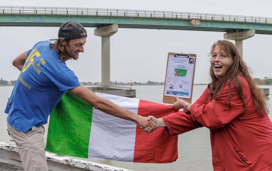 Simone Curati with the Italian flag