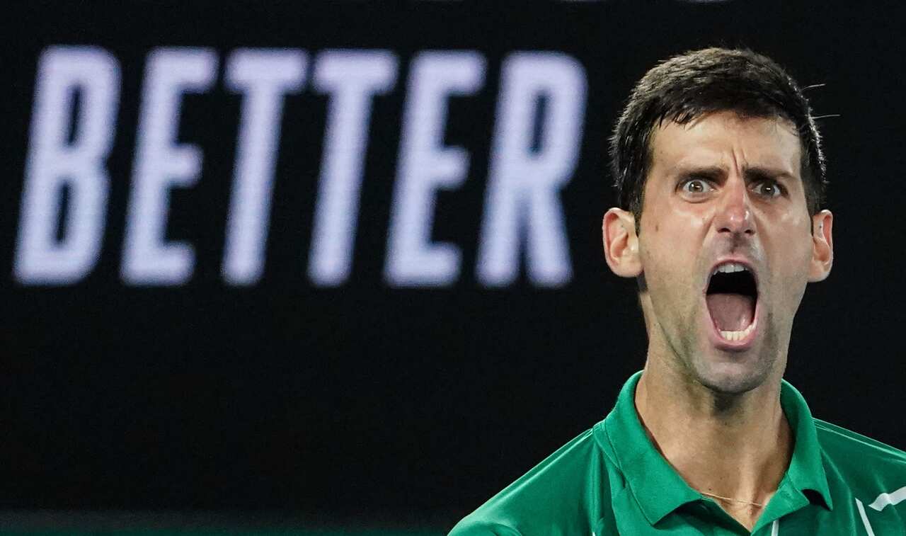 Novak Djokovic of Serbia celebrates during the men's singles final against Dominic Thiem.