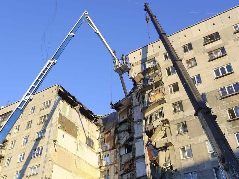 The collapsed apartment building in Magnitogorsk, Russia