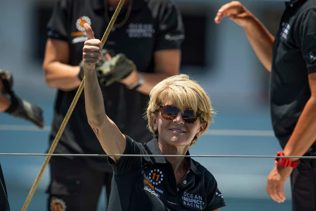 Julie Bishop on board Wild Oats X before the start of the 74th annual Sydney to Hobart yacht race in Sydney.