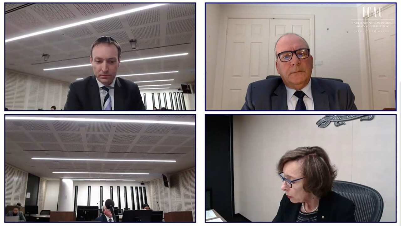 Former NSW MP Daryl Maguire (top right) via videolink during an ICAC hearing in Sydney, Thursday, October 28, 2021.