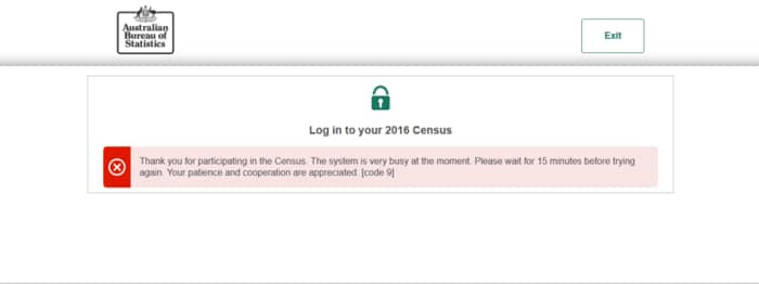 An error message some Australians received.