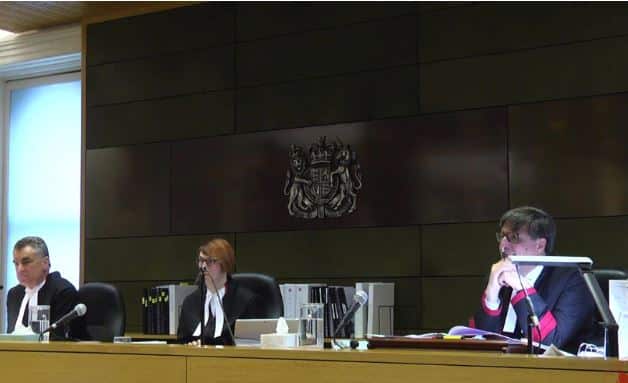 Inside the hearing (L-R): President of the Court of Appeal Justice Chris Maxwell, Supreme Court of Victoria, Justice Anne Ferguson, Justice Mark Weinberg.