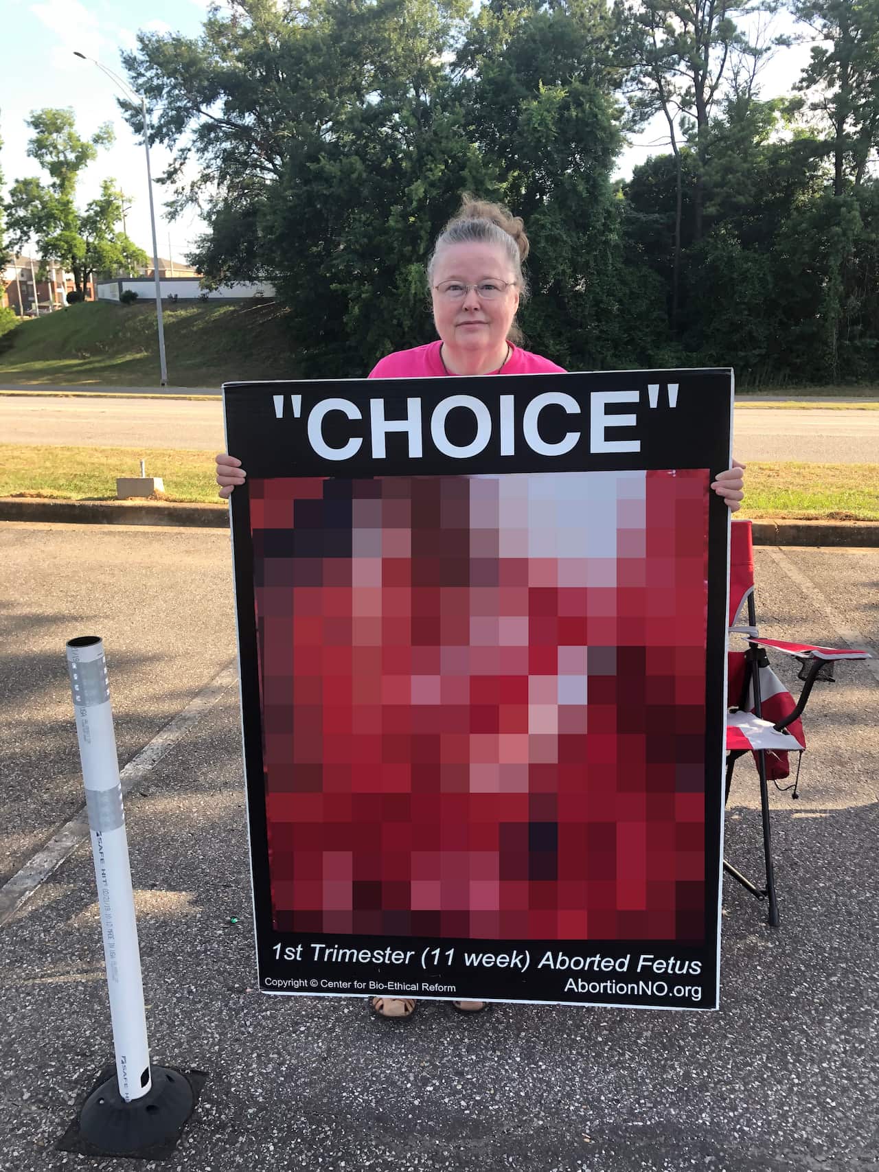 A protester outside an abortion clinic in Alabama.