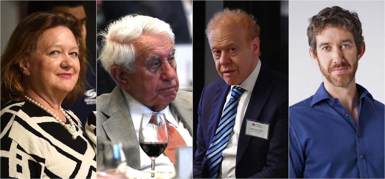 Australia's richest figures include Gina Rinehart, Harry Triguboff and Anthony Pratt.