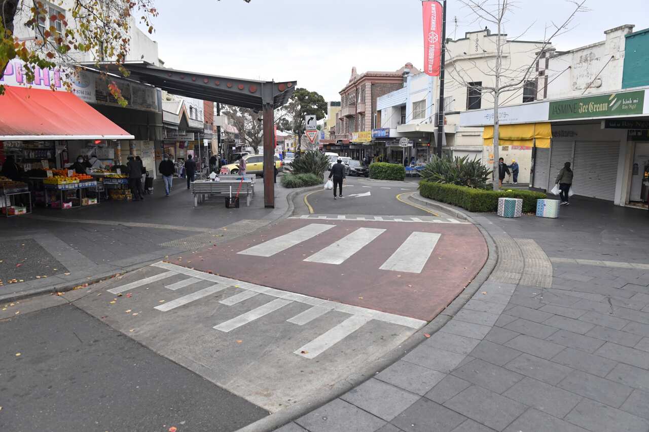 A near empty plaza is seen in the southwestern suburb of Bankstown in Sydney on Friday, 9 July, 2021. 