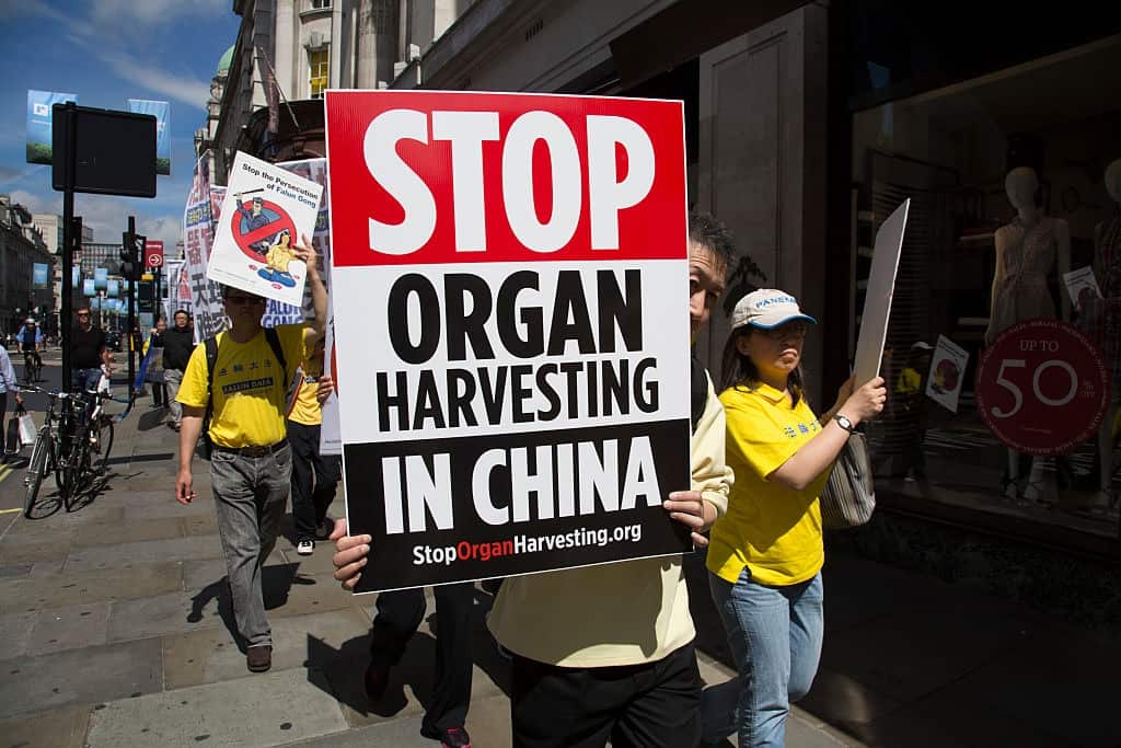 Members of Falun Gong or Falun Dafa protest the alleged improsonment, torture and organ harvesting of fellow members in China.