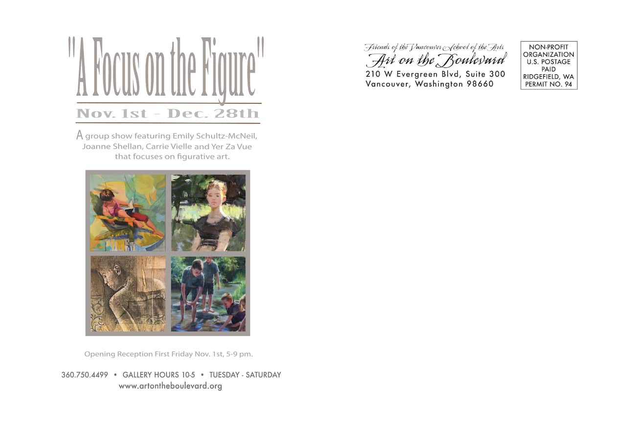 Figurative arts display at the back of a postcard