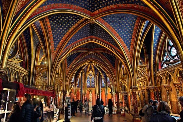 The Lower chapel of Sainte-Chapelle on Île de la Cité. 