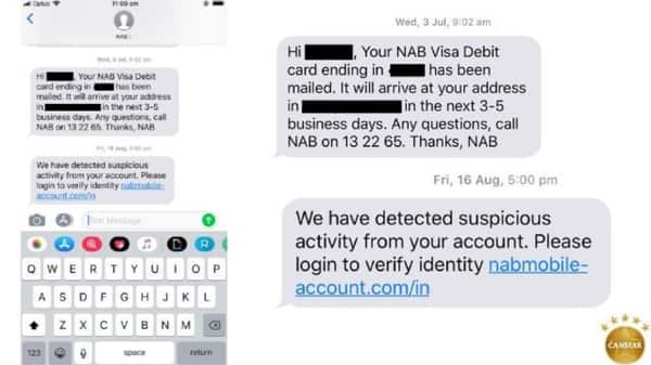 Real examples of PayID-related SMS phishing messages.