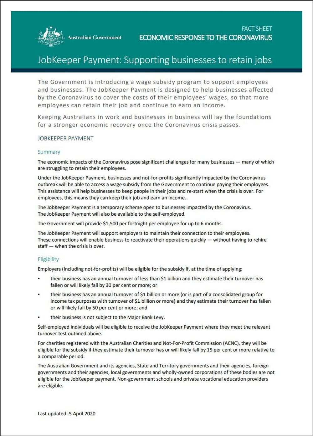 How the government explains JobKeeper